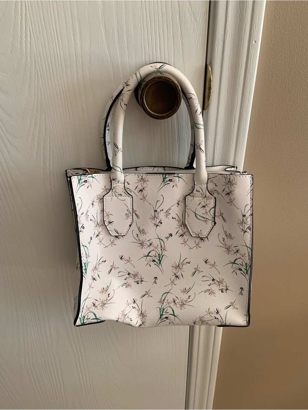 Floral-Print Structured Satchel in Light Pink with Strap